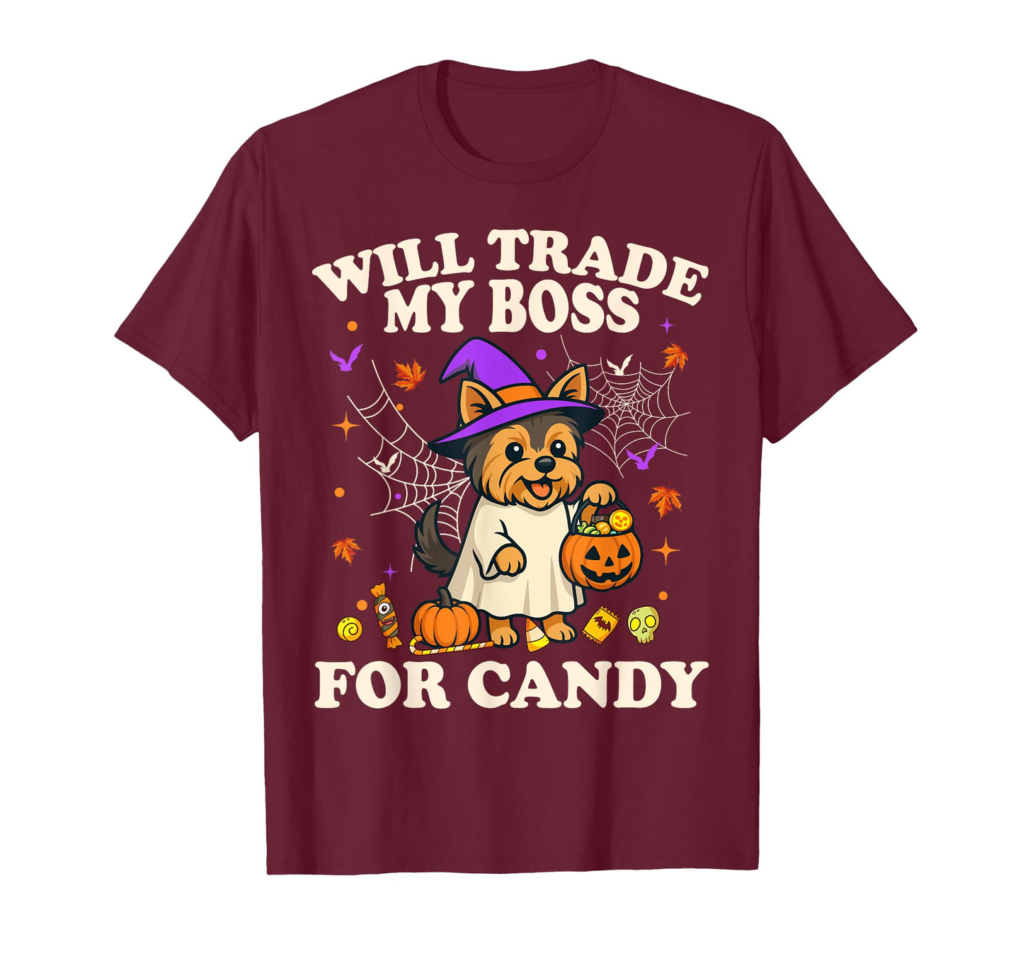 Funny Halloween Yorkshire Terrier Dog Candy Trick or Treat T-Shirt