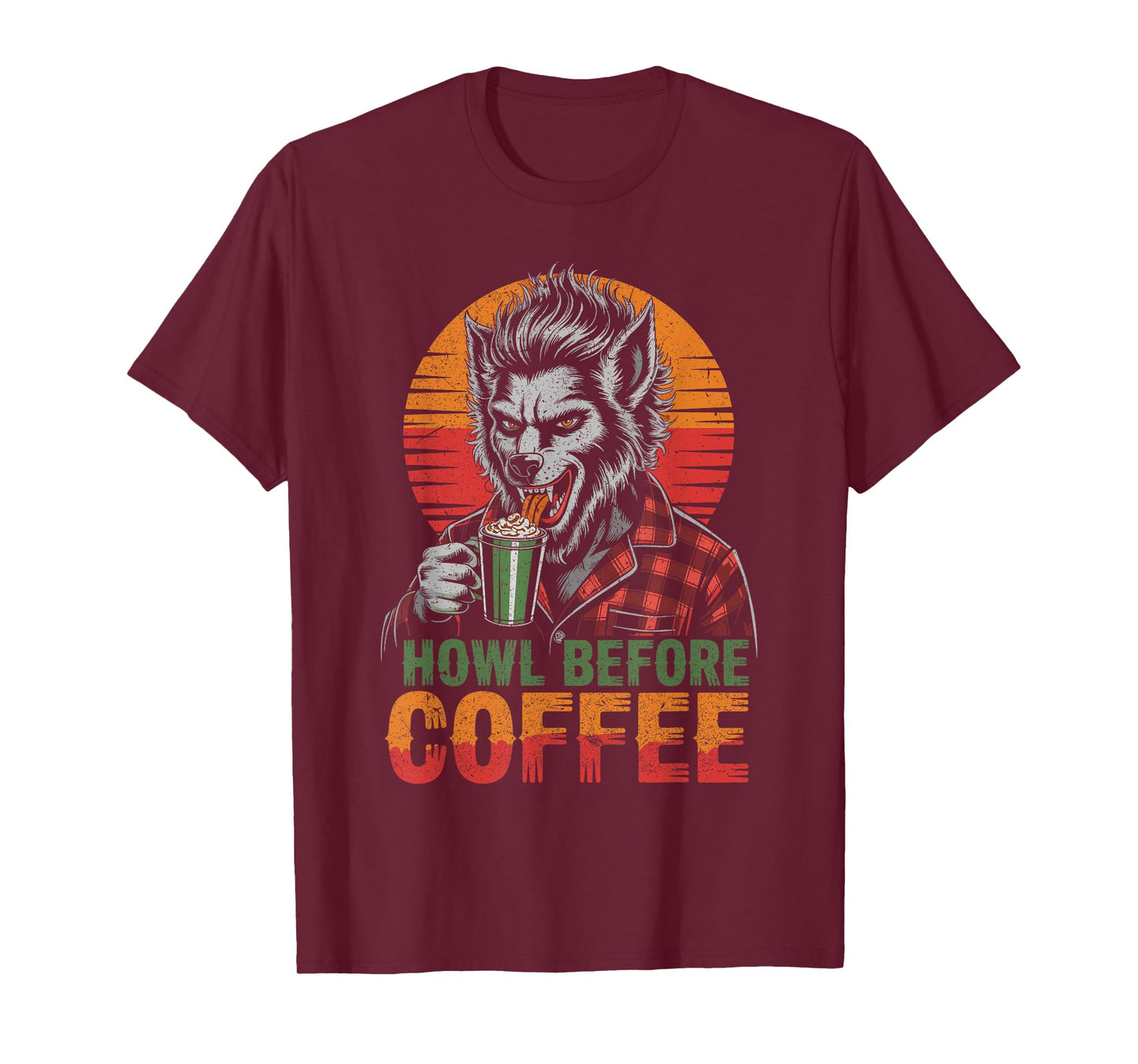 Werewolf Drinking Coffee with Sunset Scary Halloween T-Shirt
