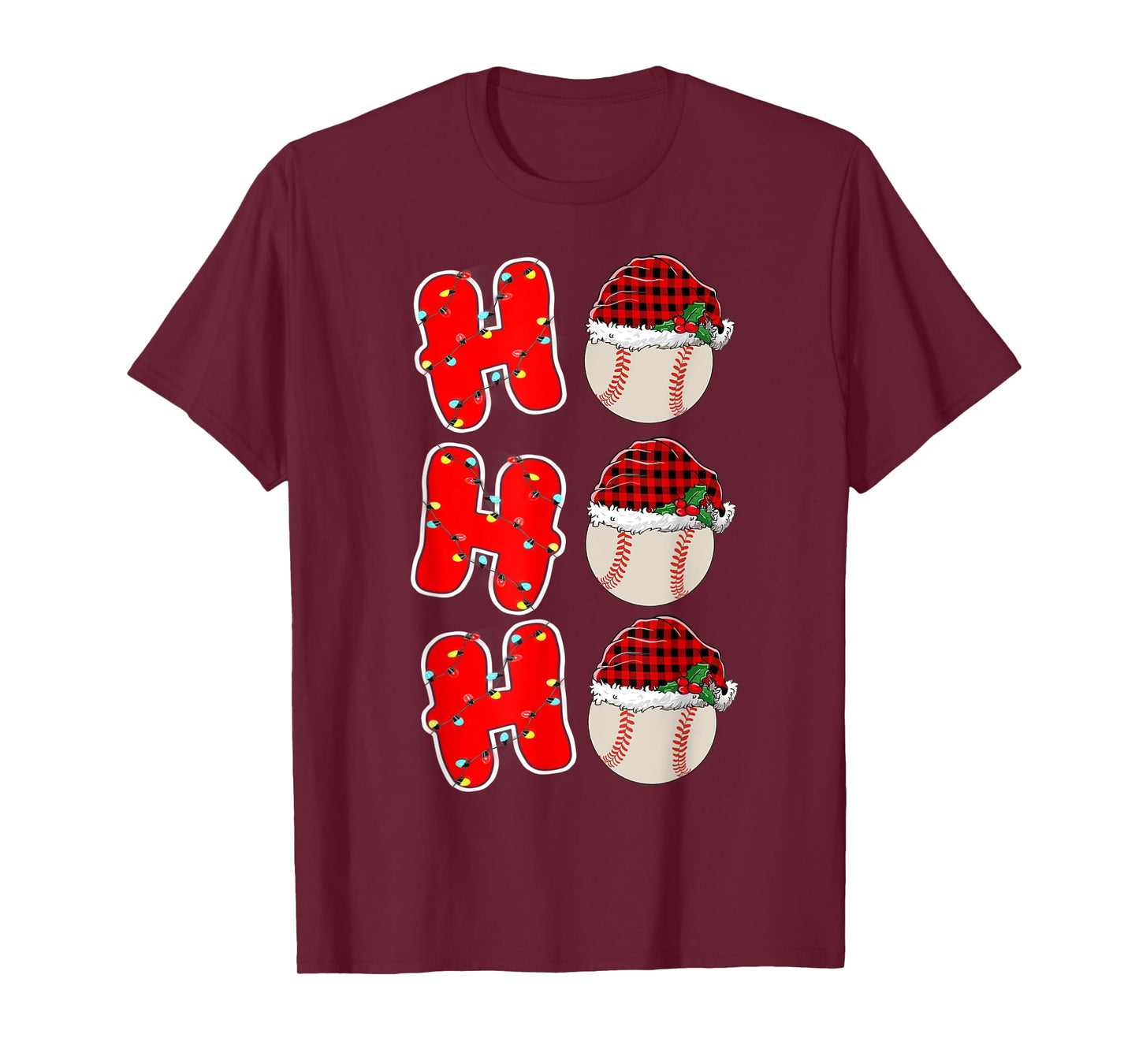 Ho-Ho-Ho Santa Red Plaid Claus Christmas Pajama Baseball T-Shirt