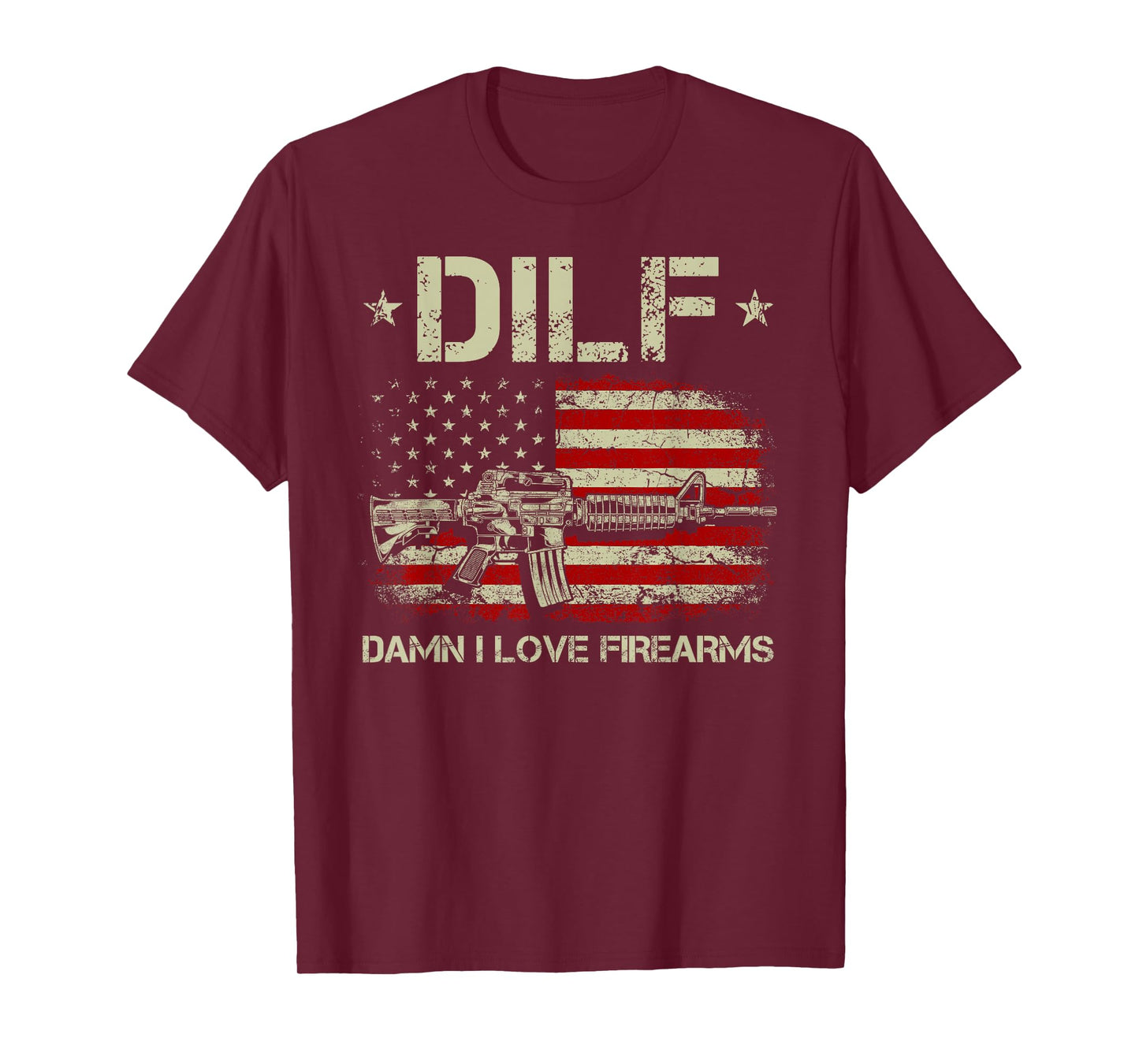 Mens Gun American Flag DILF - Damn I Love Firearms T-Shirt