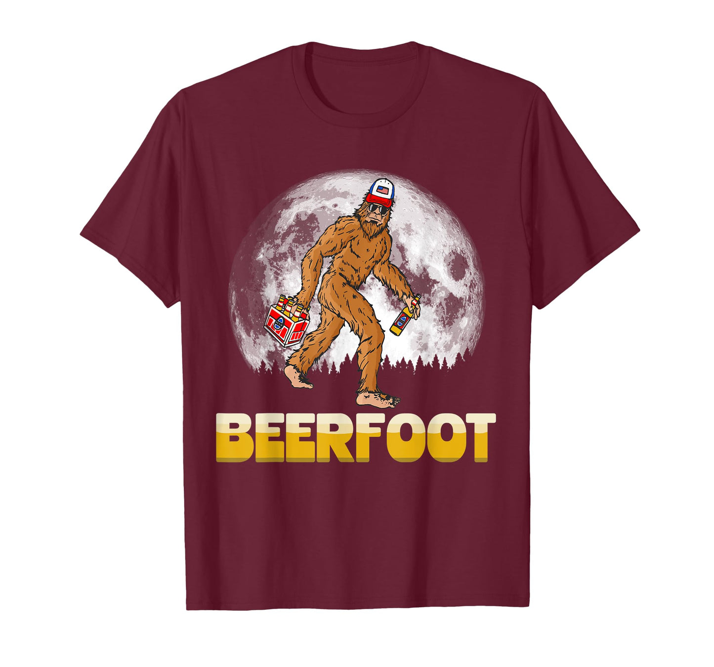 BeerFoot! Funny Hipster Sasquatch 6-Pack Full Moon Bigfoot T-Shirt