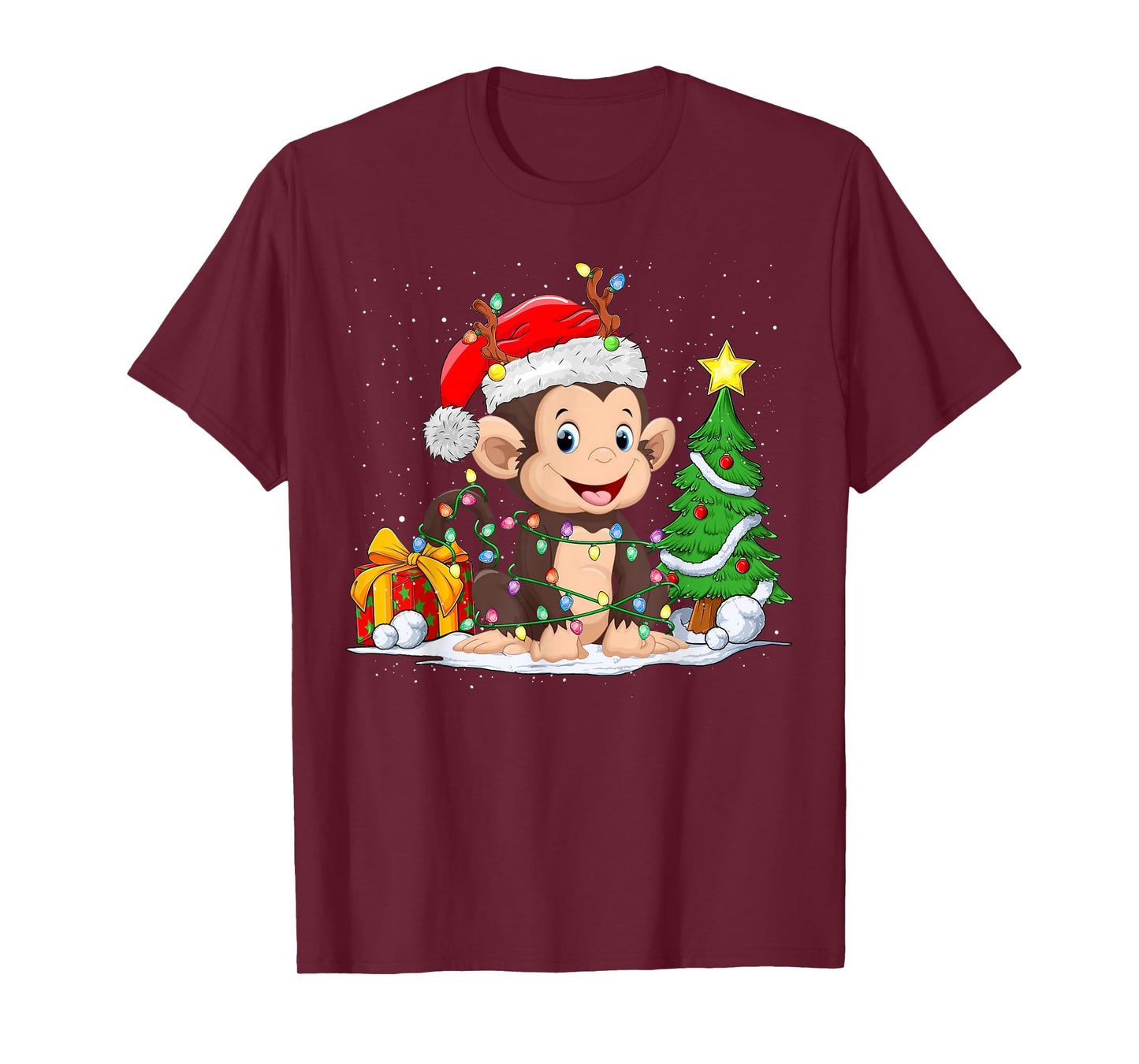 Cute Monkey Santa Christmas Tree Lights Xmas Pajama Monkey T-Shirt