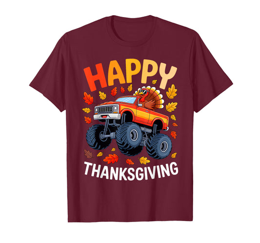 Funny Monster Truck Turkey Happy Thanksgiving for Kids Boys T-Shirt