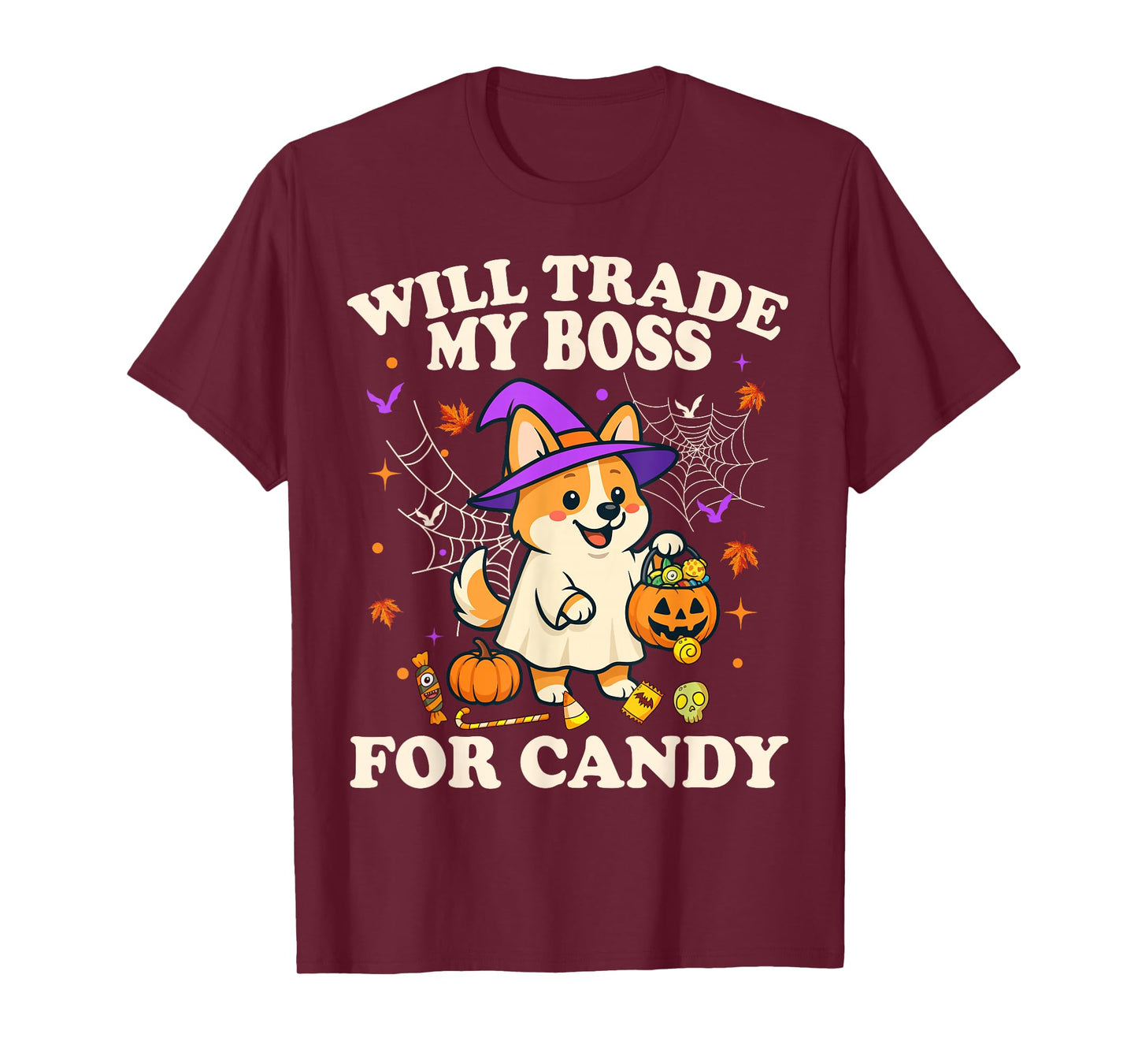 Funny Halloween Corgi Dog Lover Candy Trick or Treat Witch T-Shirt