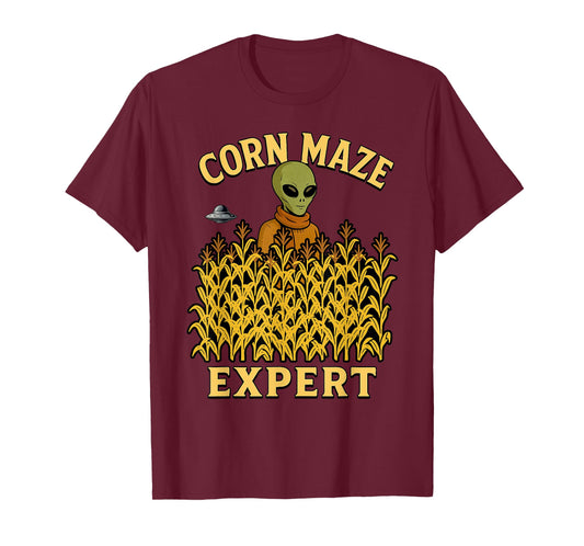 Funny Alien Corn Maze Expert Fall Kids Halloween UFO Rizz T-Shirt