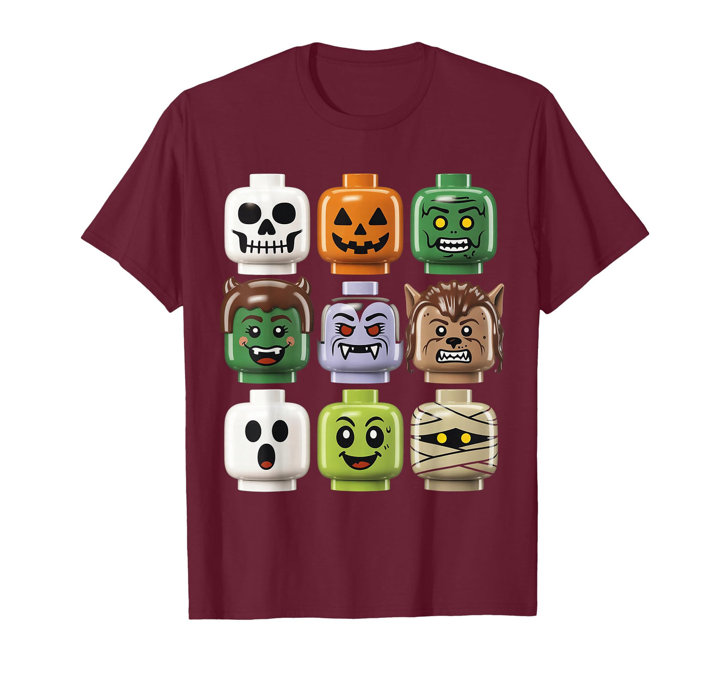 Halloween Building Brick Head Pumpkin Ghost Zombie T-Shirt