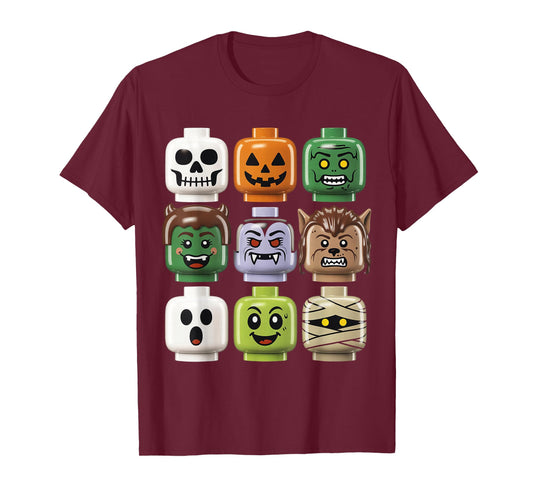 Halloween Building Brick Head Pumpkin Ghost Zombie T-Shirt