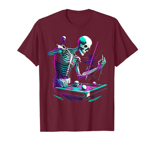 Skeleton Playing Billiard Halloween Costume Sport Pool T-Shirt