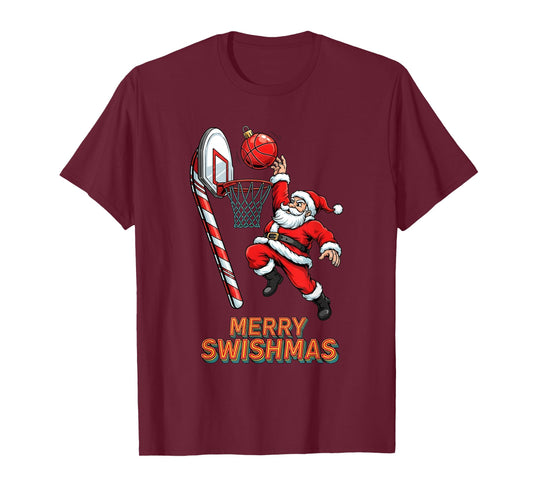 Santa Dunking Tshirt Merry Swishmas Basketball Christmas T-Shirt