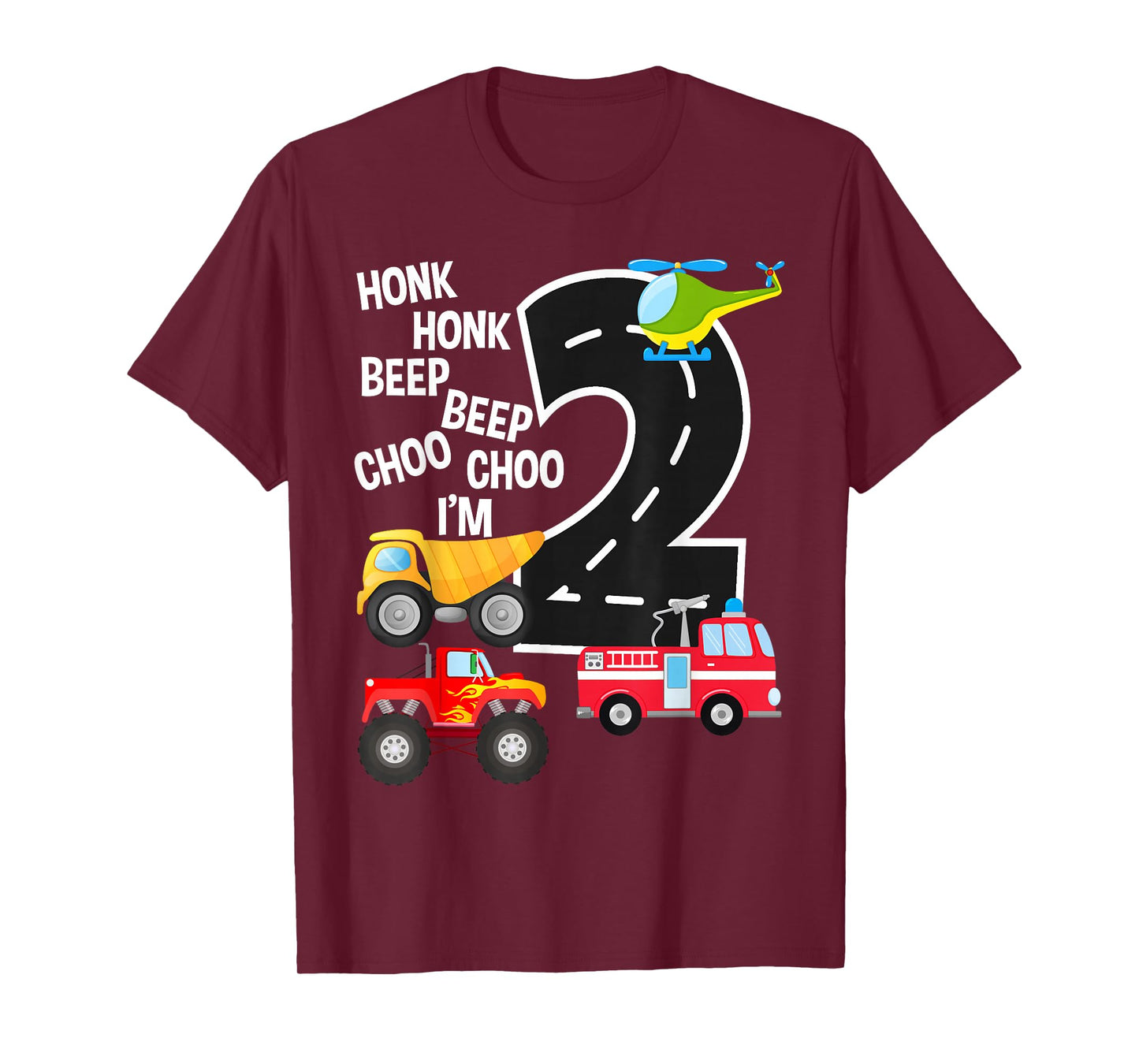 Kids Trucks 2nd Birthday Party Toddler I'm 2 Year Old Bday T-Shirt