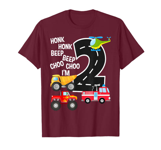Kids Trucks 2nd Birthday Party Toddler I'm 2 Year Old Bday T-Shirt
