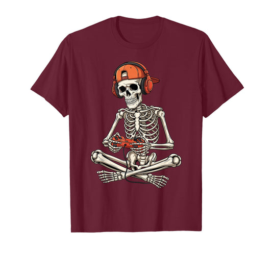 Halloween Skeleton Gamer Funny Video Gaming Boys Kids Men T-Shirt