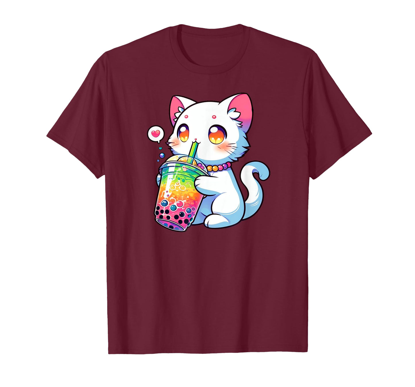 Cute Cat Boba Bubble Tea Rainbow Anime Kawaii Neko Fun T-Shirt