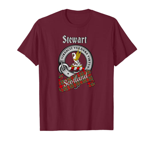 Stewart Scottish Clan Badge & Tartan T-Shirt