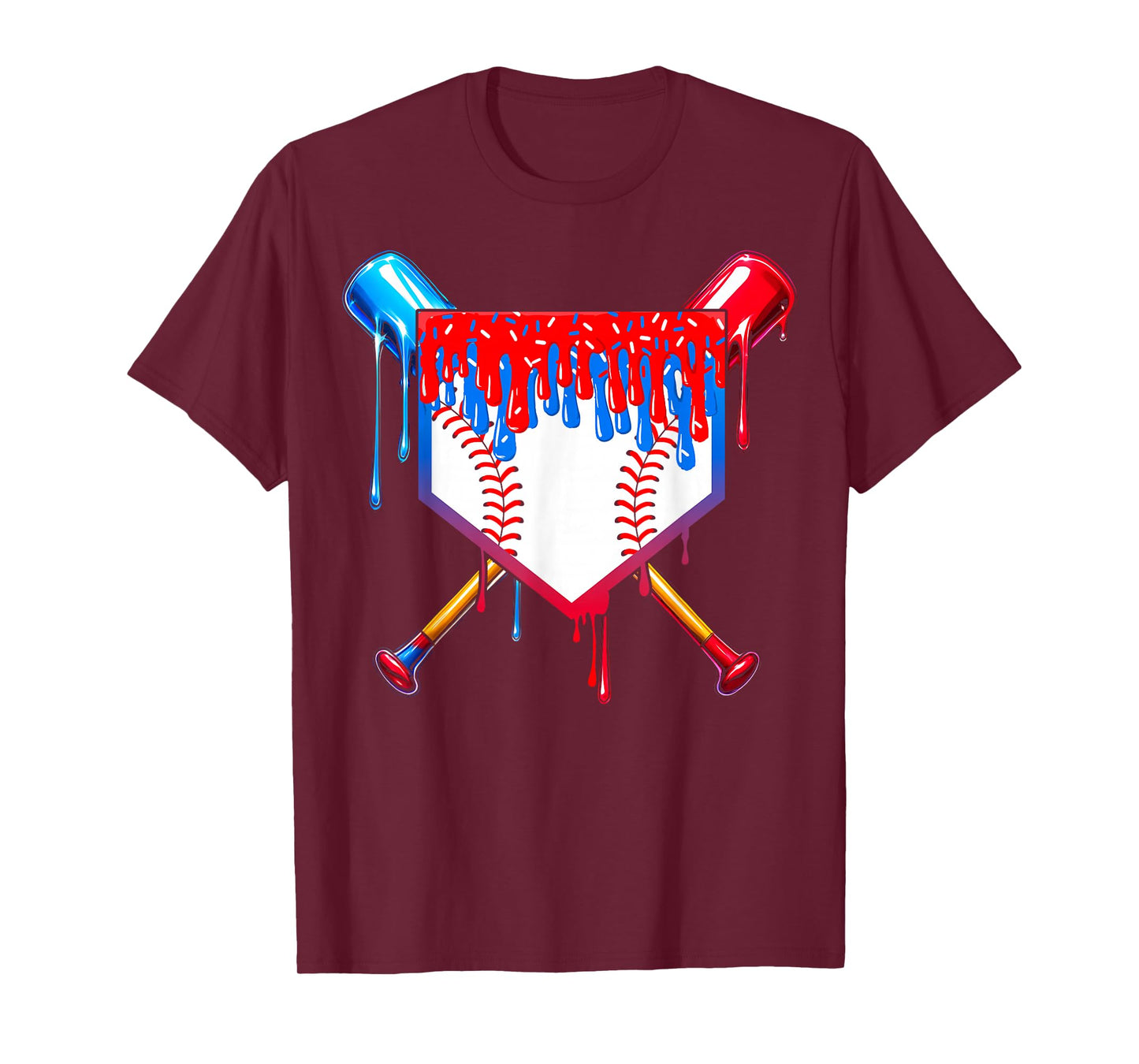 Baseball Drip Boys Ice Cream 4th Of July Home Plate Sprinkle T-Shirt