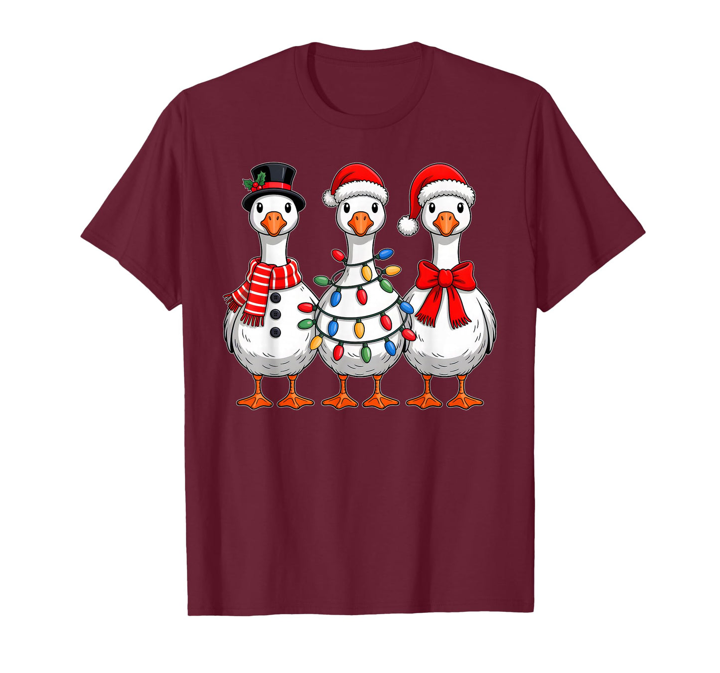 Goose Christmas Lights Santa Hat Xmas Pet Animal Goose Lover T-Shirt