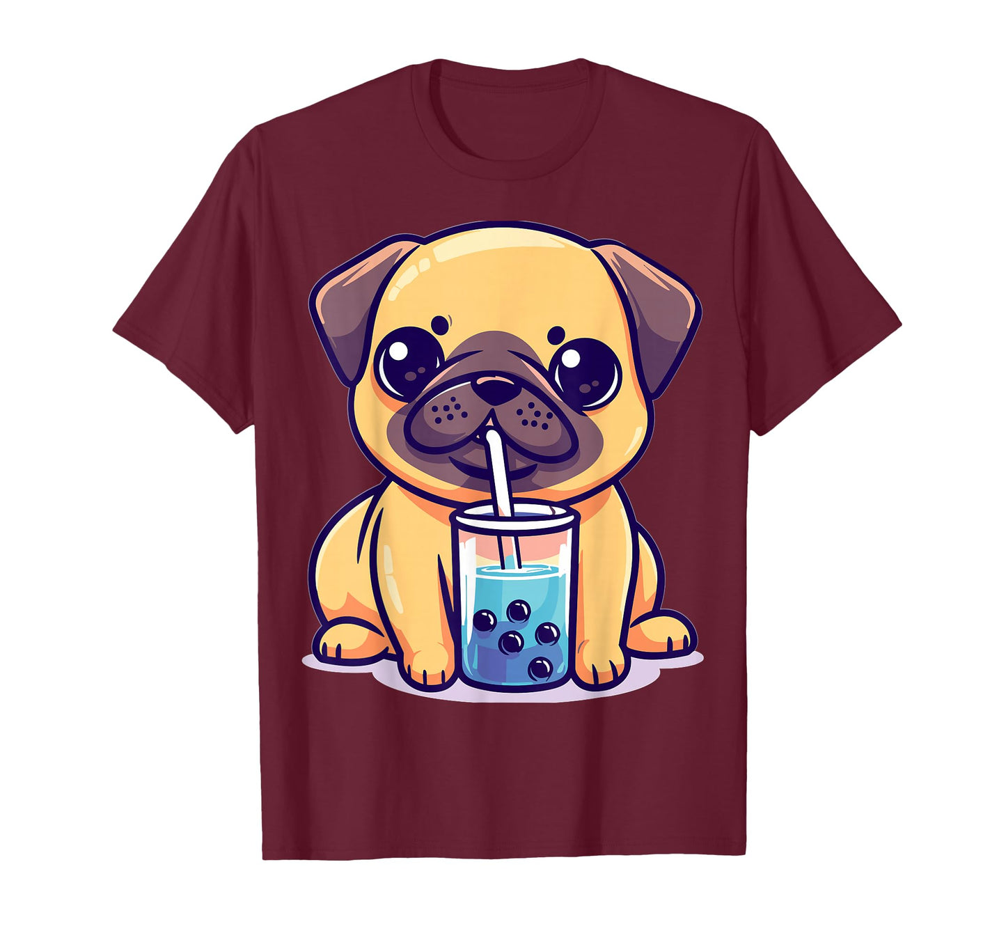 Kawaii Pug Puggy Dog Drinking Bubble Tea Boba Anime T-Shirt