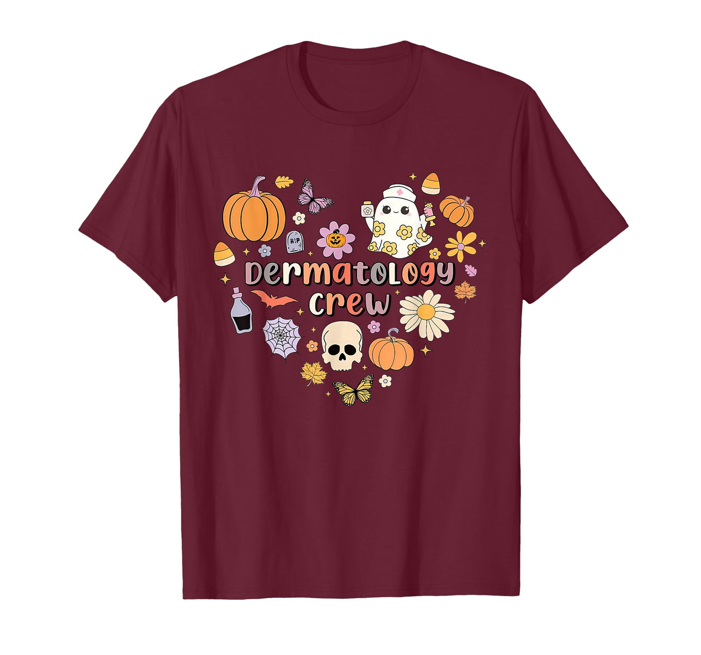 Groovy Heart Dermatology Crew Nurse Ghost Pumpkin Halloween T-Shirt