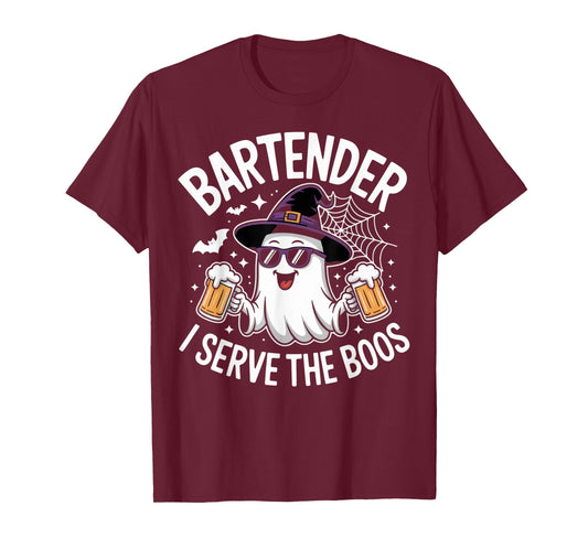 Bartender I Serve The Boos Funny Halloween Ghost Look T-Shirt