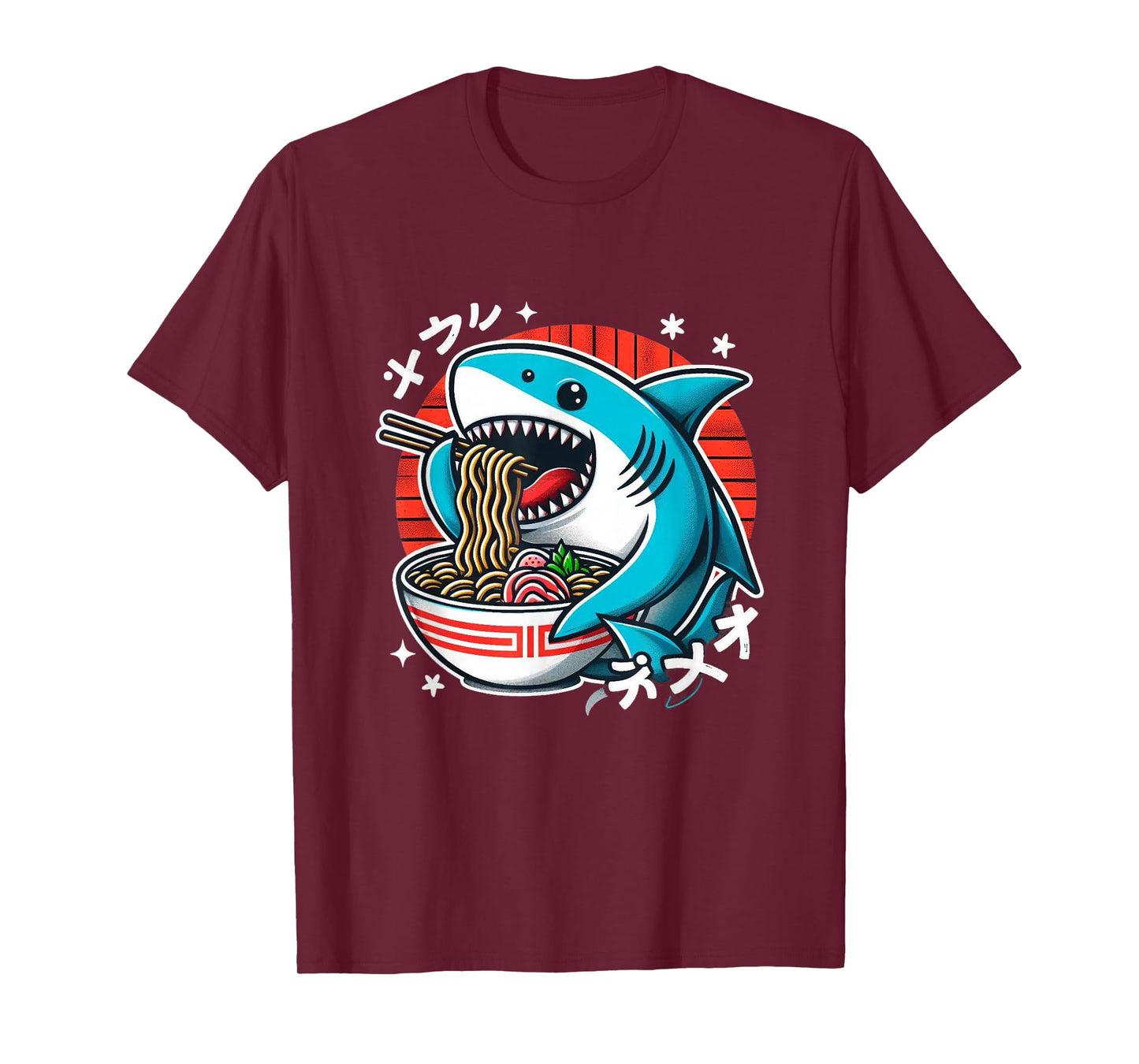 Shark Eating Ramen Kawaii Neko Japanese Noodles T-Shirt