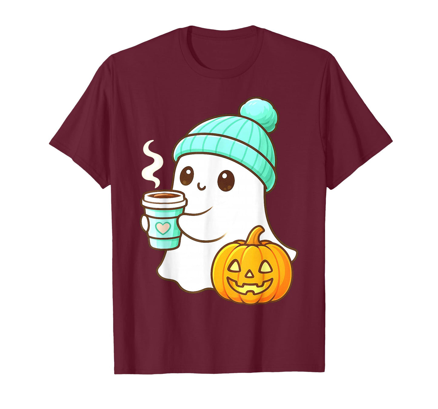 Kawaii Ghost with Pumpkin Coffee Cozy Halloween Autumn Fall T-Shirt