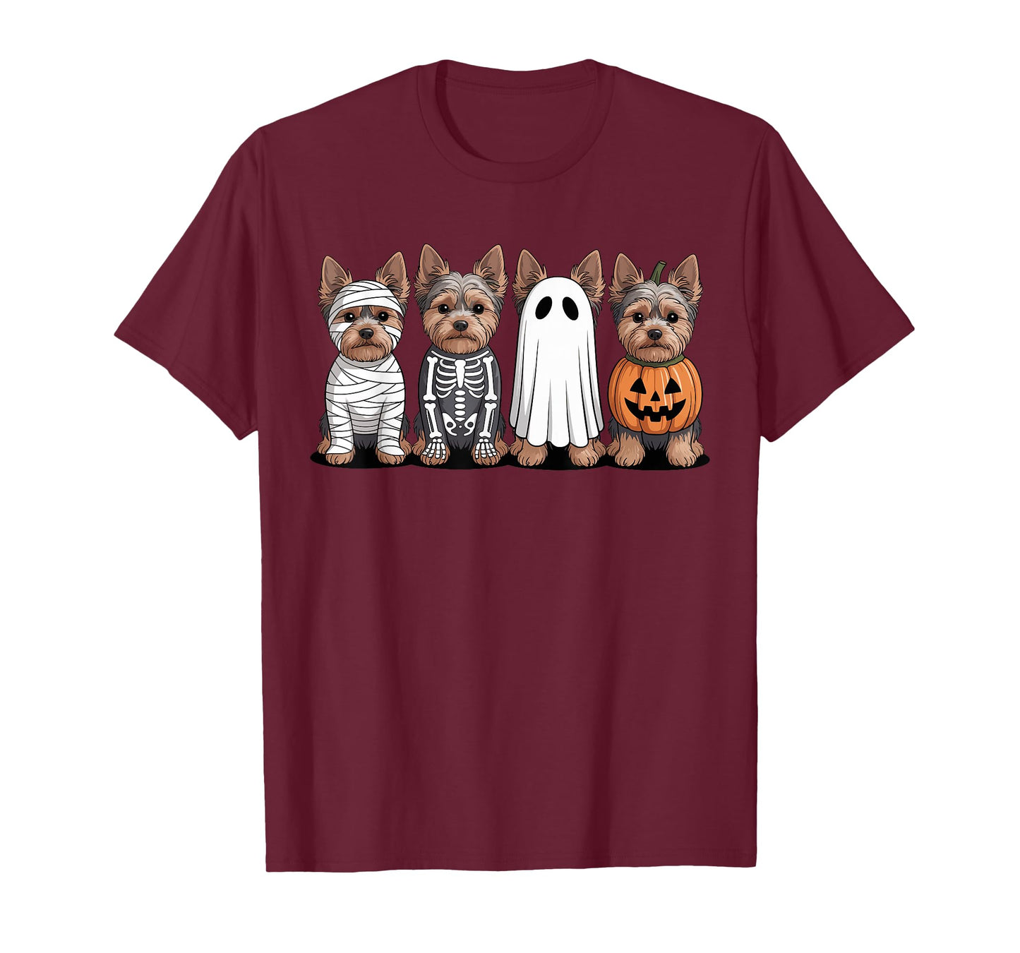 Spooky Ghost Yorkshire Terrier Pumpkin Halloween Skeleton T-Shirt