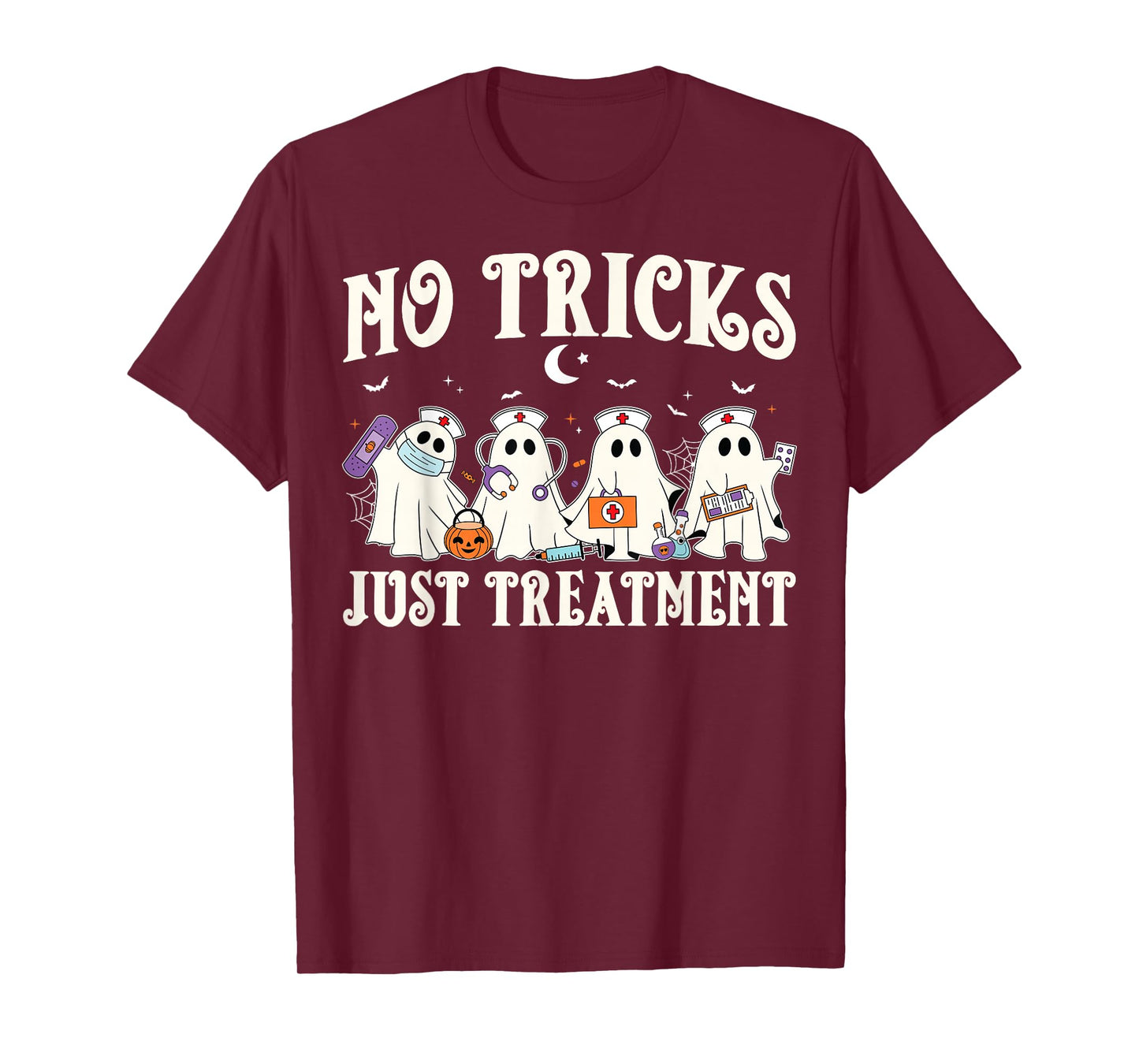 No Tricks Just Treatment Nurse Ghost RN Spooky Halloween T-Shirt