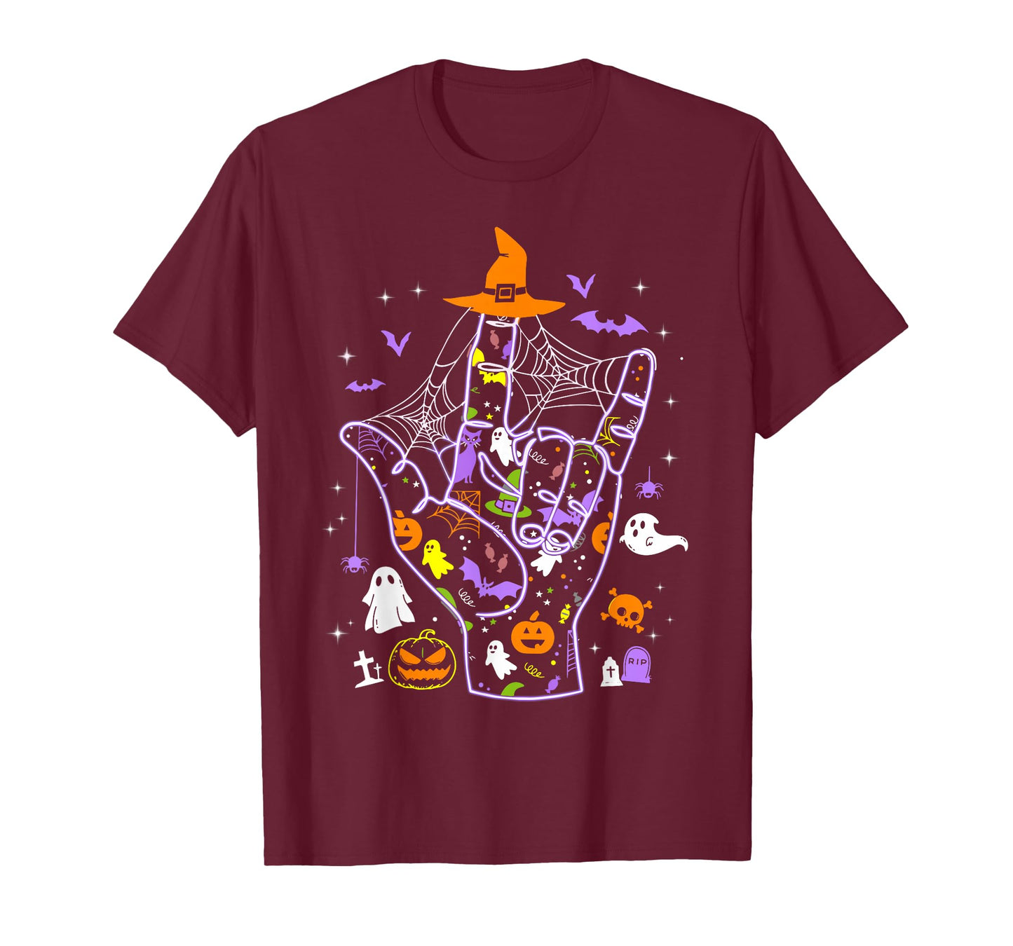 Retro Hands American Sign Language Boo Ghost ASL Halloween T-Shirt
