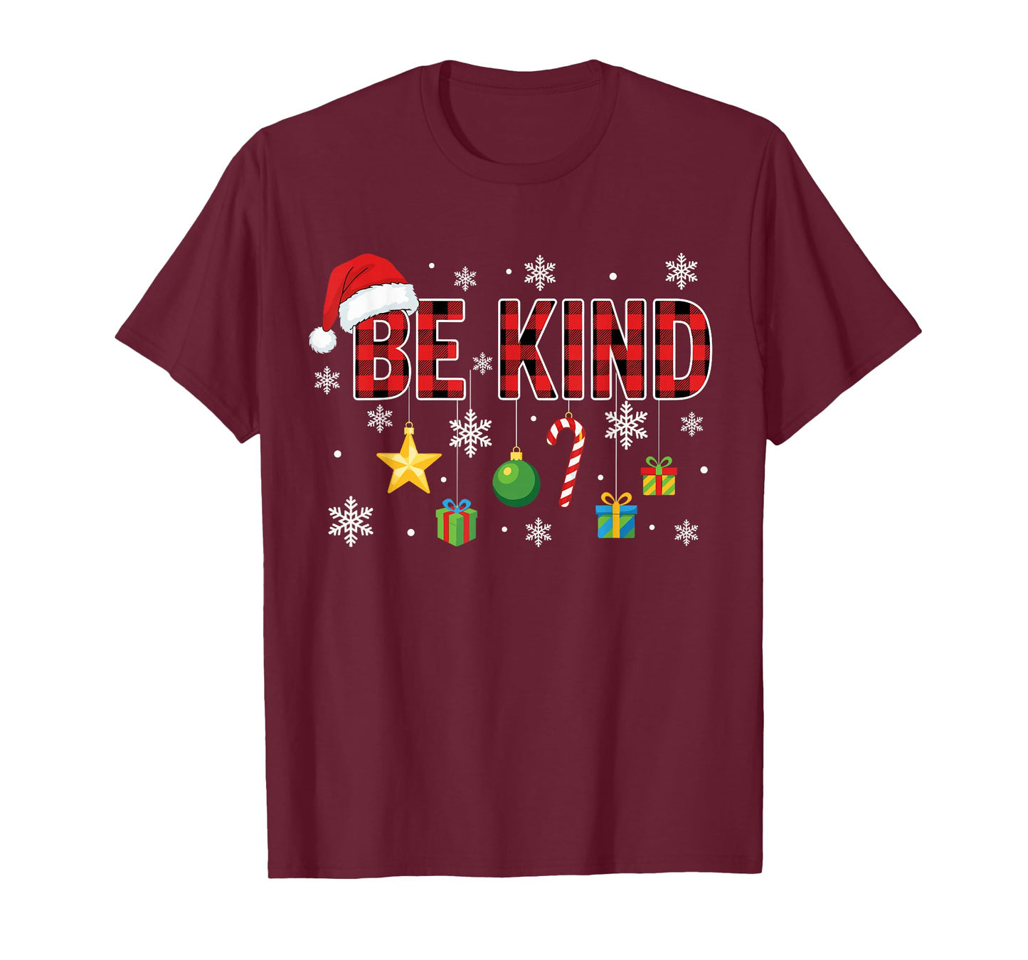 Christmas Be Kind Red Plaid Quote Xmas Family and Friends T-Shirt