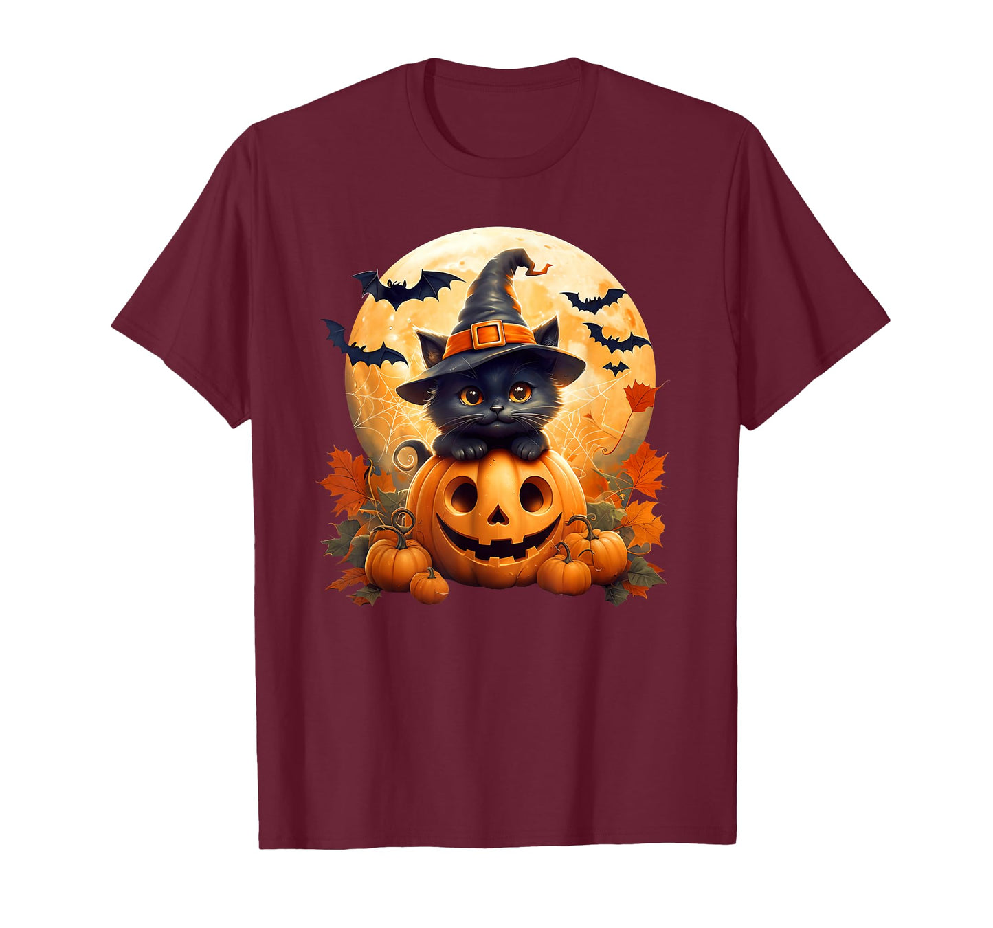 Black Cat Witch Pumpkin Halloween Costume Retro Fall Autumn T-Shirt