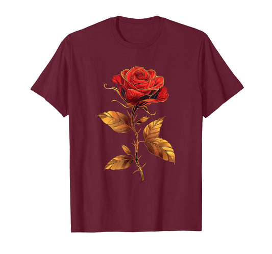 Deep Red Rose Black And Gold Graphic Tees Men Women T-Shirt