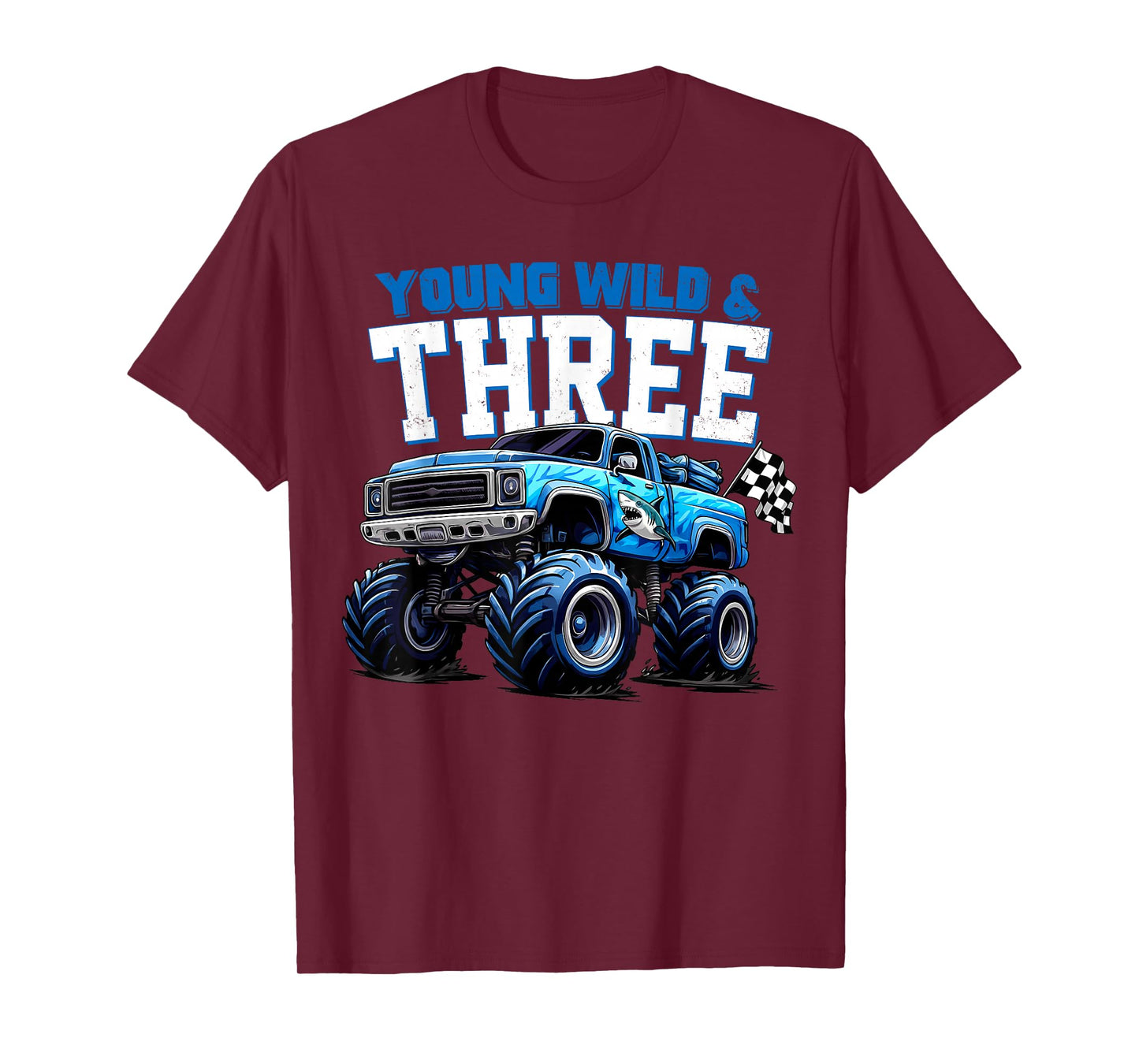 Young Wild and Three 3rd Birthday Boy Monster Truck T-Shirt