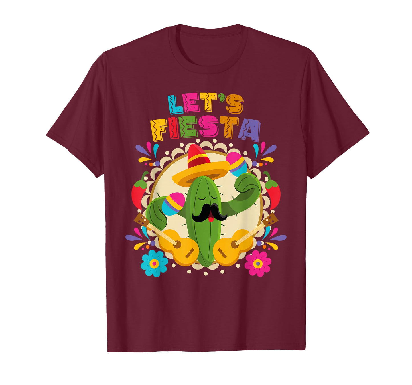 Lets Fiesta Cinco De Mayo with Guitar Cactus Sombrero T-Shirt