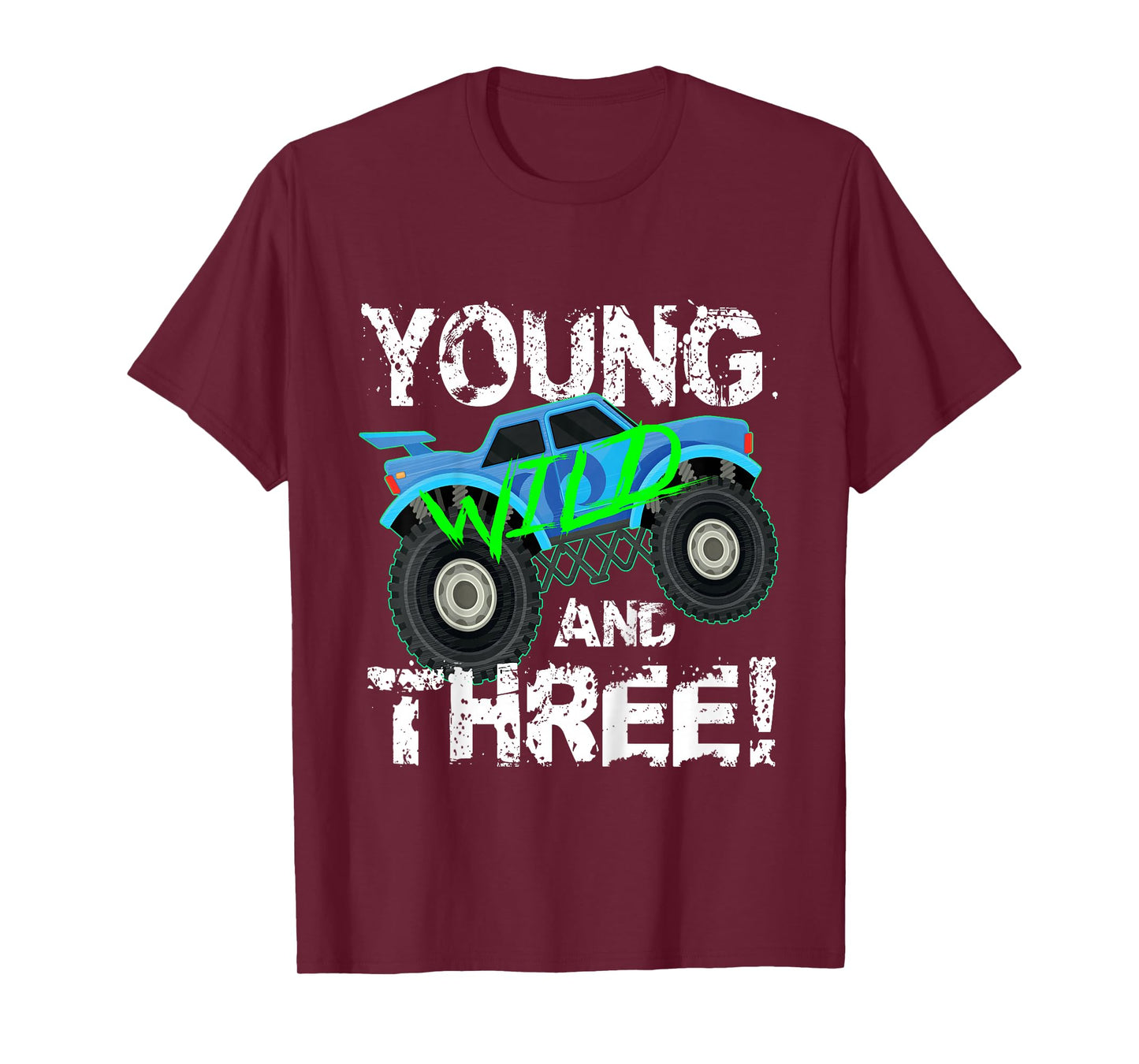 Kids Young Wild and Three! 3rd Birthday Monster Truck Shirt Boys T-Shirt