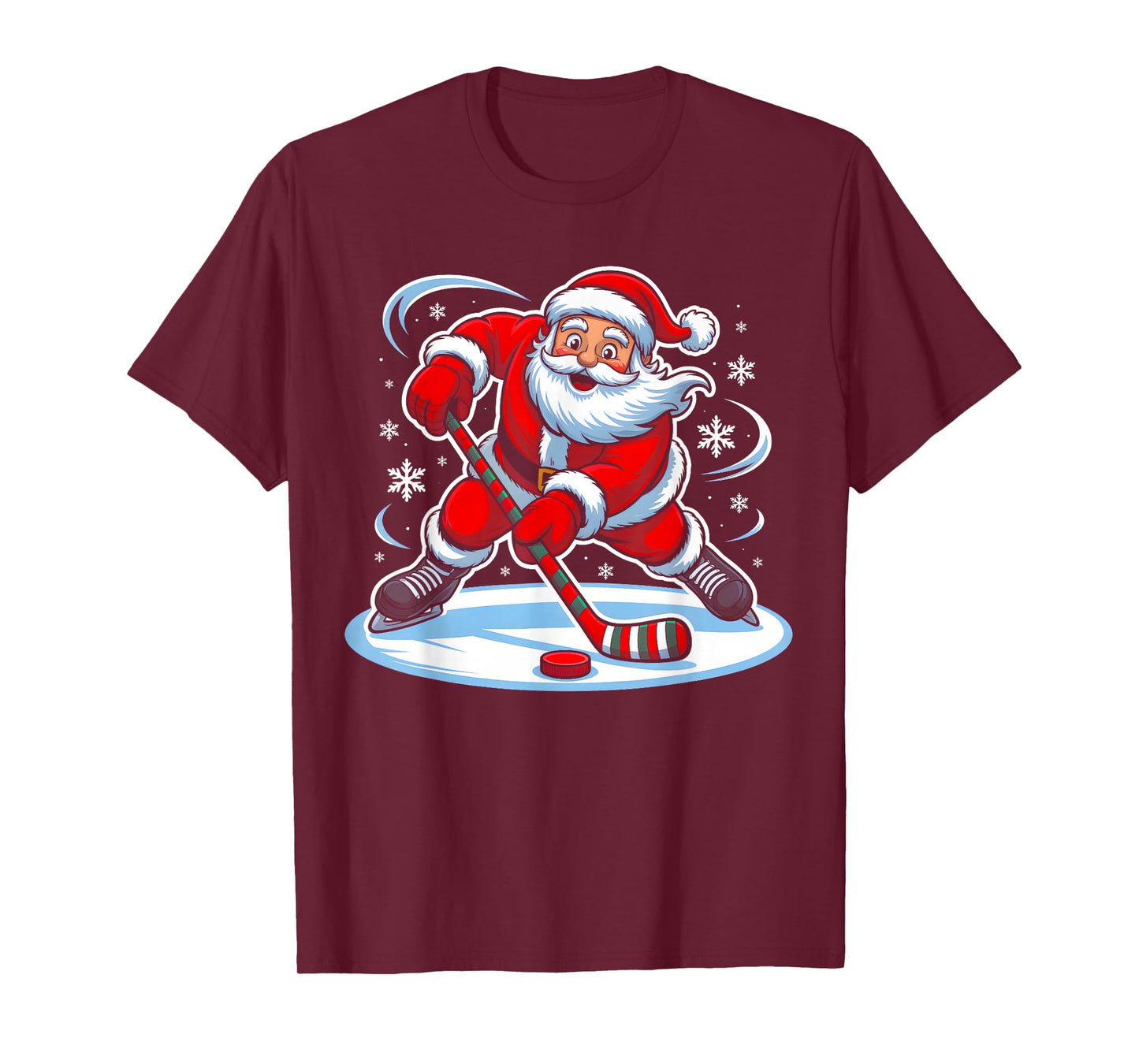 Santa Ice Hockey Christmas Funny Xmas Pajamas Boys Men Sport T-Shirt