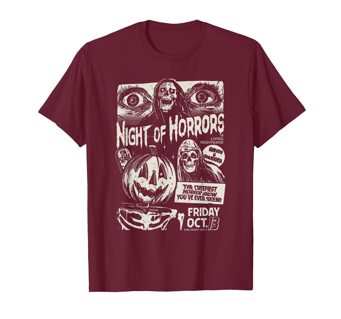 Night Of Horrors Spooky Skeleton Jack O Lantern Halloween T-Shirt