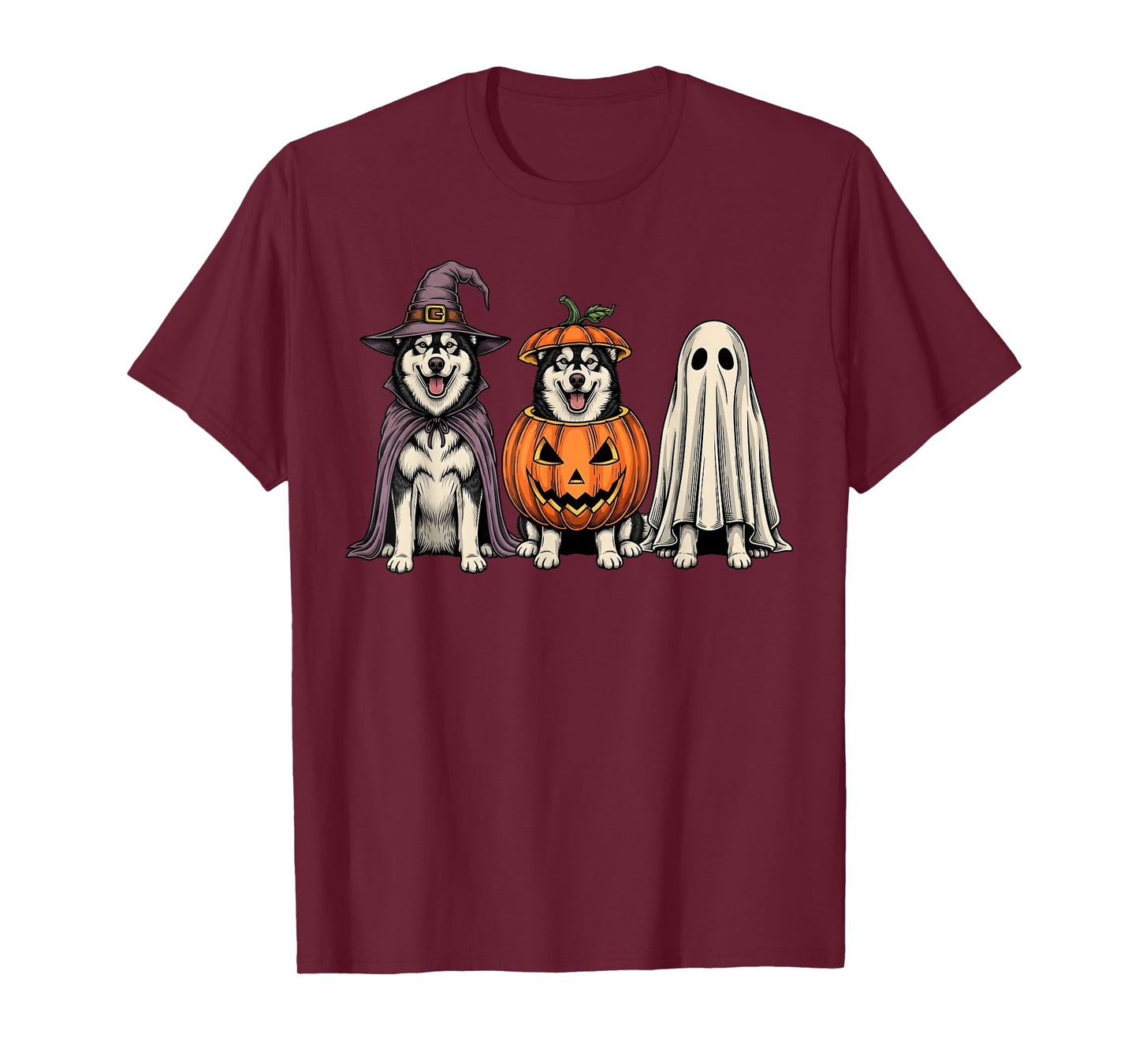 Spooky Ghost Alaskan Malamute Pumpkin Halloween Dog Lover T-Shirt