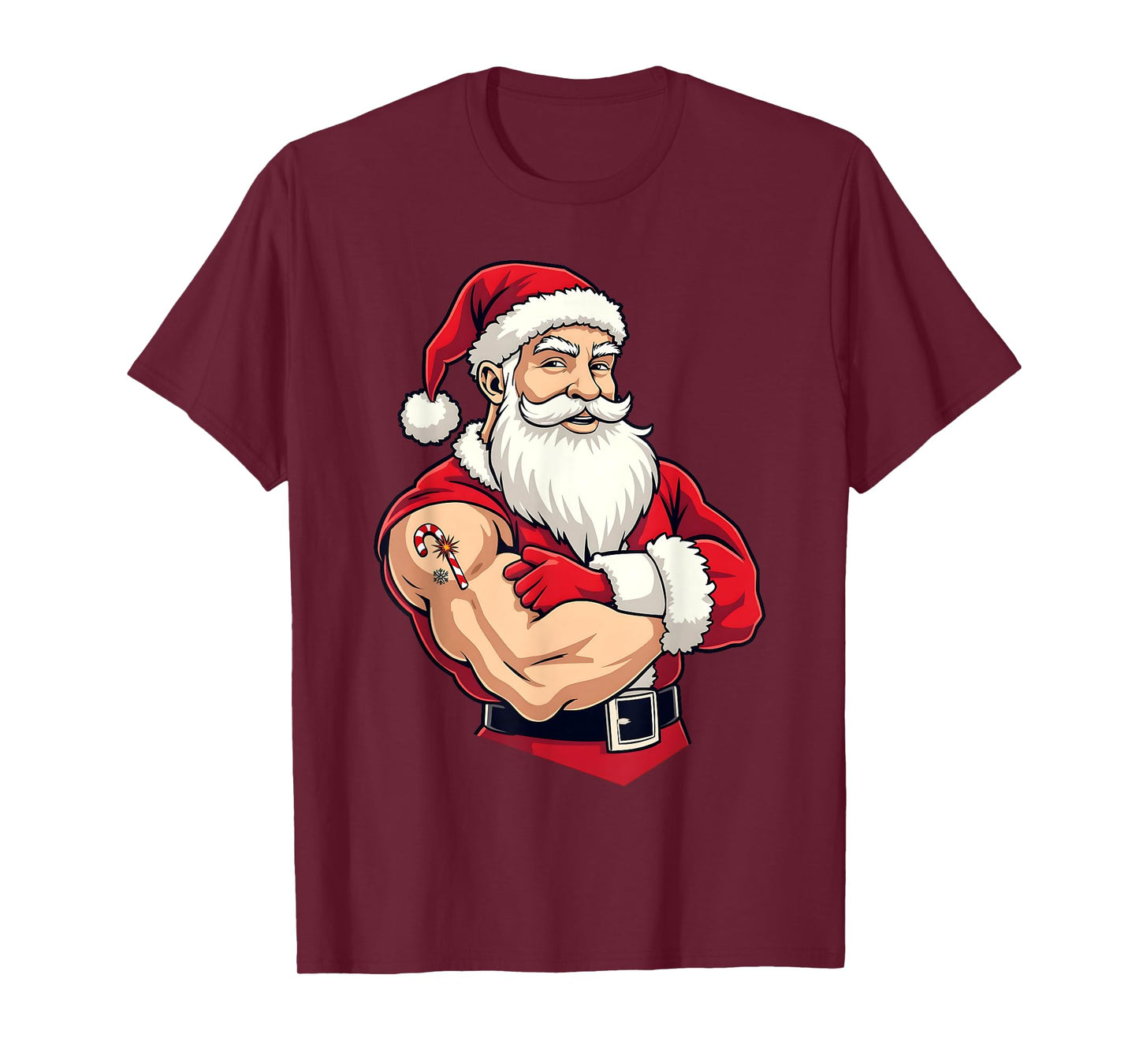 Funny Flexing Santa Christmas T-Shirt Bold Santa Claus Gym T-Shirt