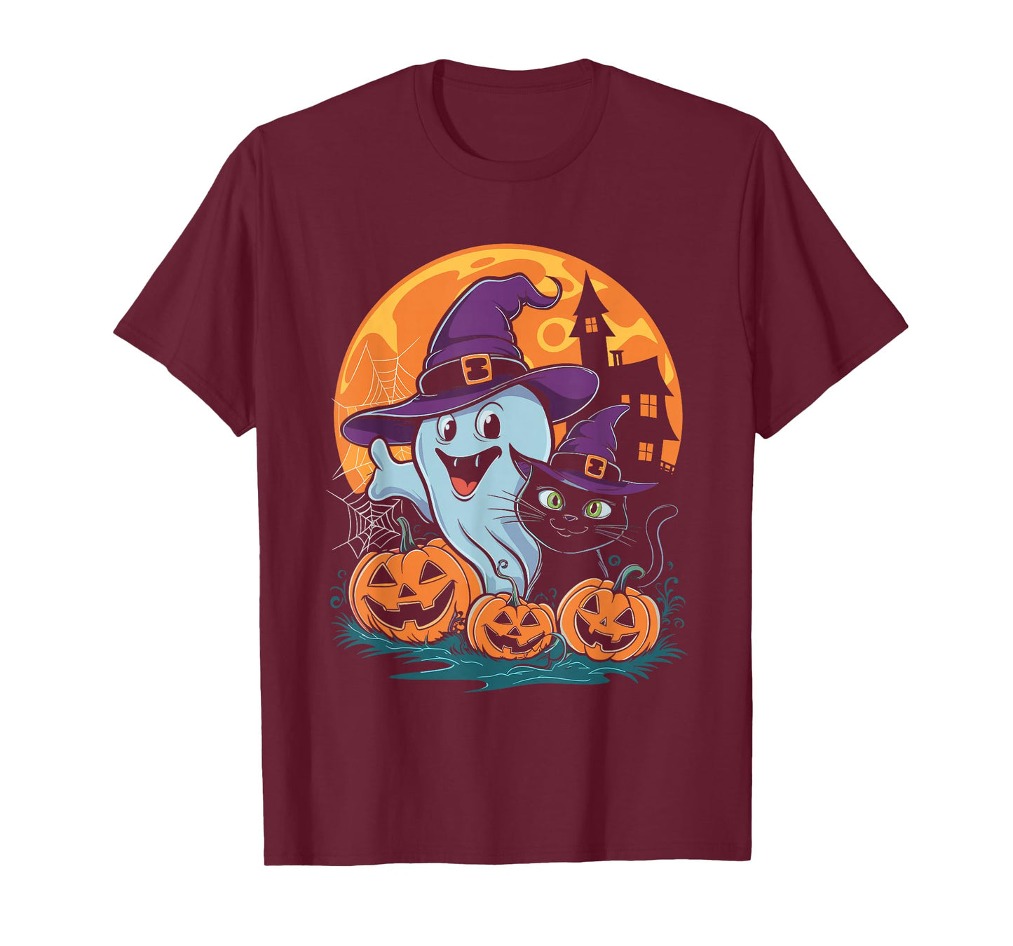 Ghost Cat Witch Pumpkin Halloween T-Shirt