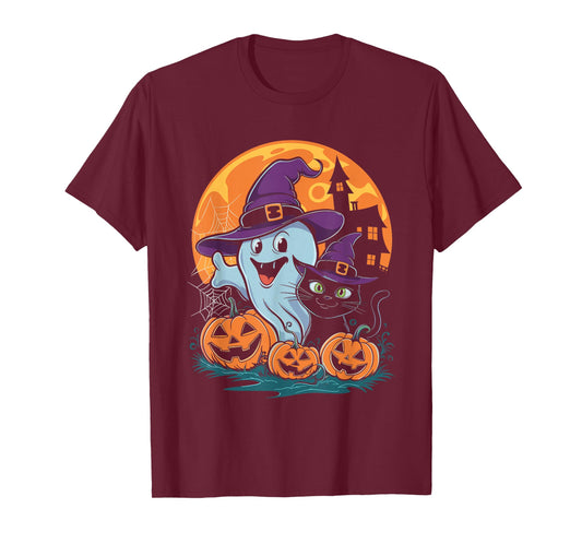 Ghost Cat Witch Pumpkin Halloween T-Shirt