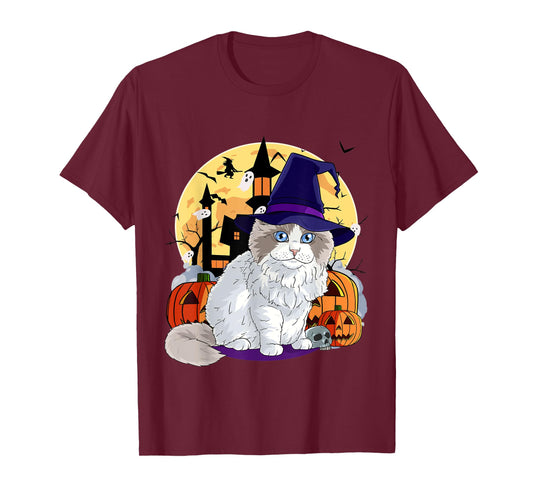 Cute Ragdoll Cat Halloween Witch Pumpkin Men Women Kids T-Shirt