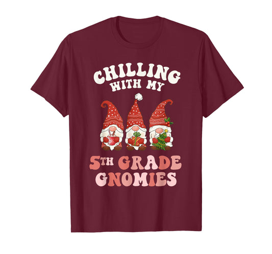 5th Grade Teacher Christmas Chilling With My Gnomies Fifth T-Shirt for Men Women Kids