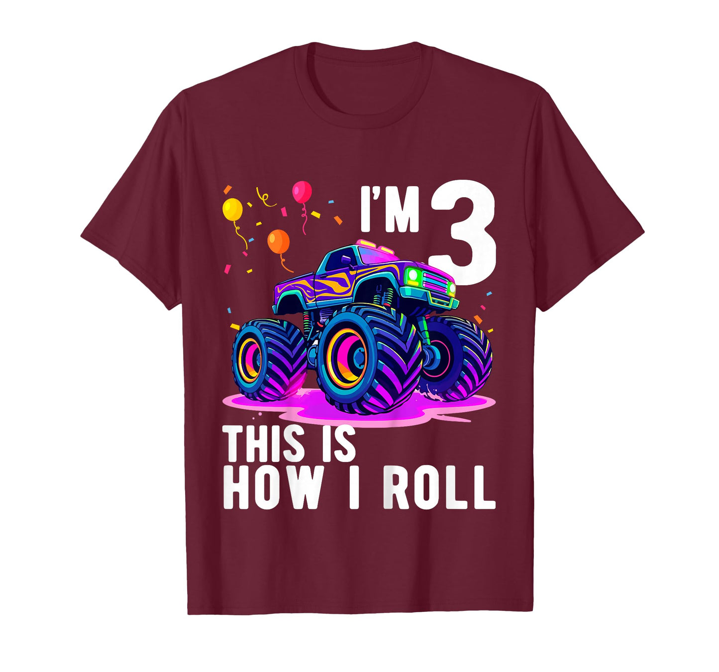 Kids Birthday Monster Truck 3 Year Old Boy 3rd Birthday Party T-Shirt