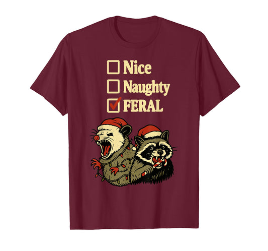 Funny Feral Christmas Raccoon and Possum Festive Xmas Animal T-Shirt
