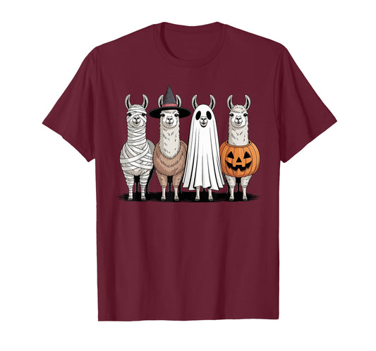 Spooky Ghost Llama Pumpkin Halloween Skeleton T-Shirt