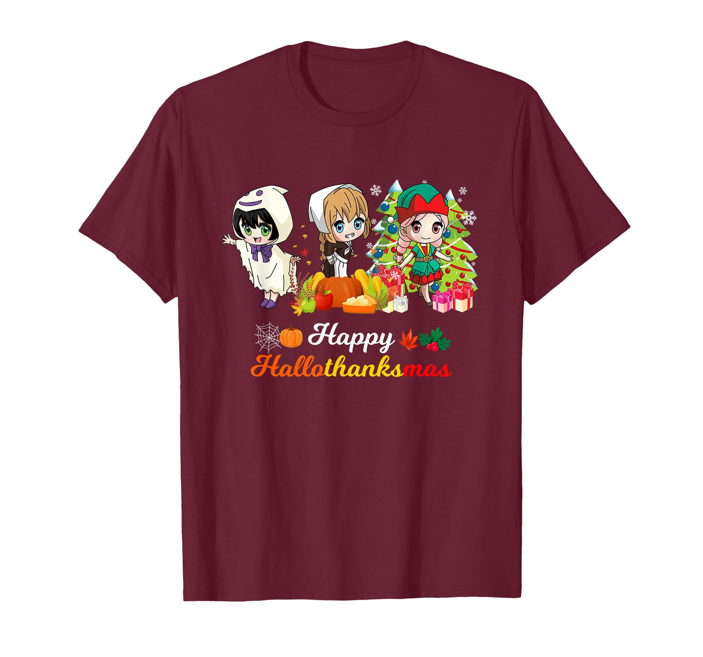 Halloween Thanksgiving Christmas Hallothanksmas Anime Girl T-Shirt