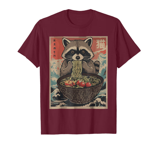 Ramen Japanese Graphic Tees Raccoon Anime Shirts for Men T-Shirt