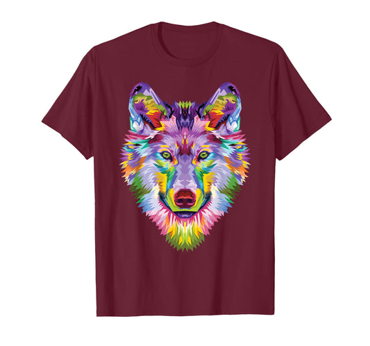 colorful wolf head art Face gifts for lover wolves wildlife T-Shirt