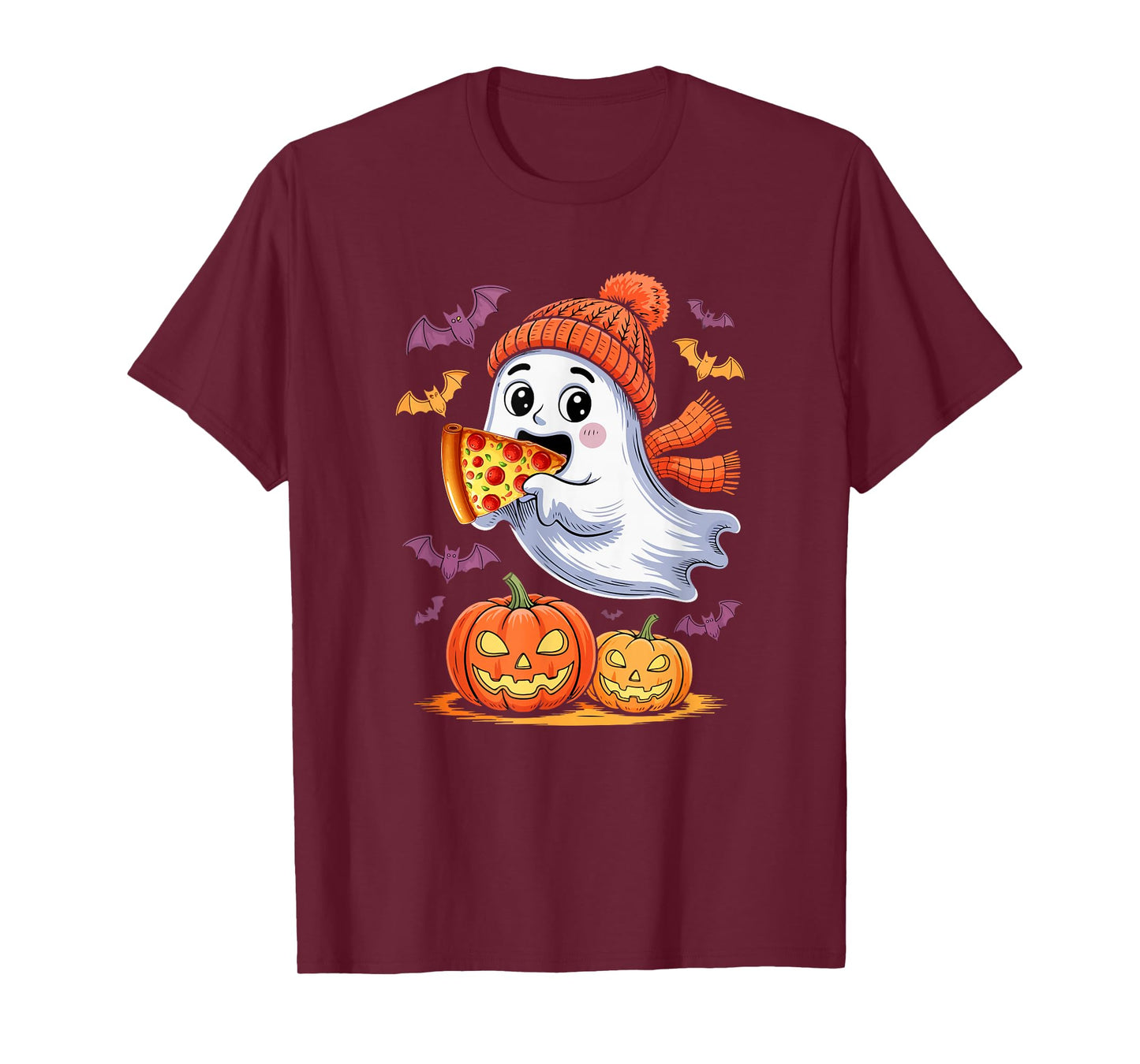 Cute Boo Ghost Eating Pizza Halloween Food Lover Kids Family T-Shirt