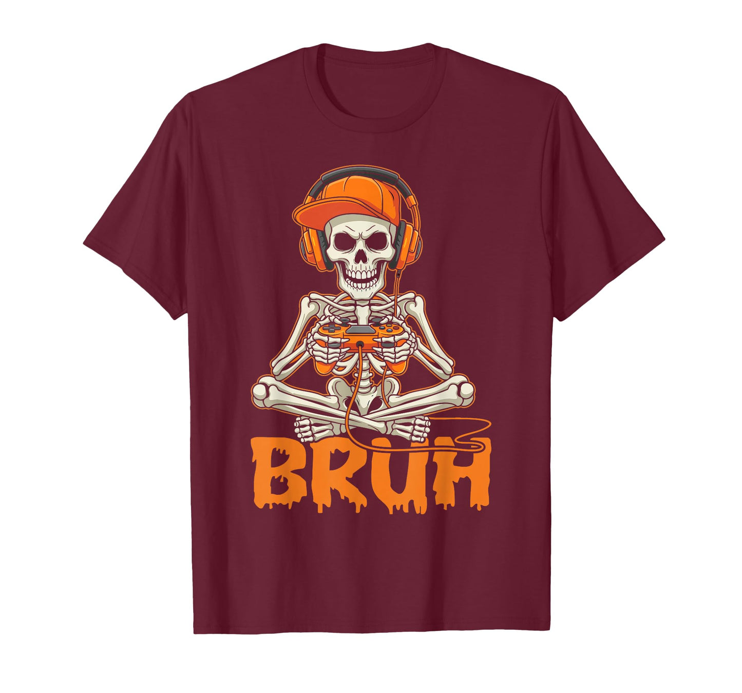 Bruh Halloween Boys Kids Gamer Mens Skeleton Video Gaming T-Shirt
